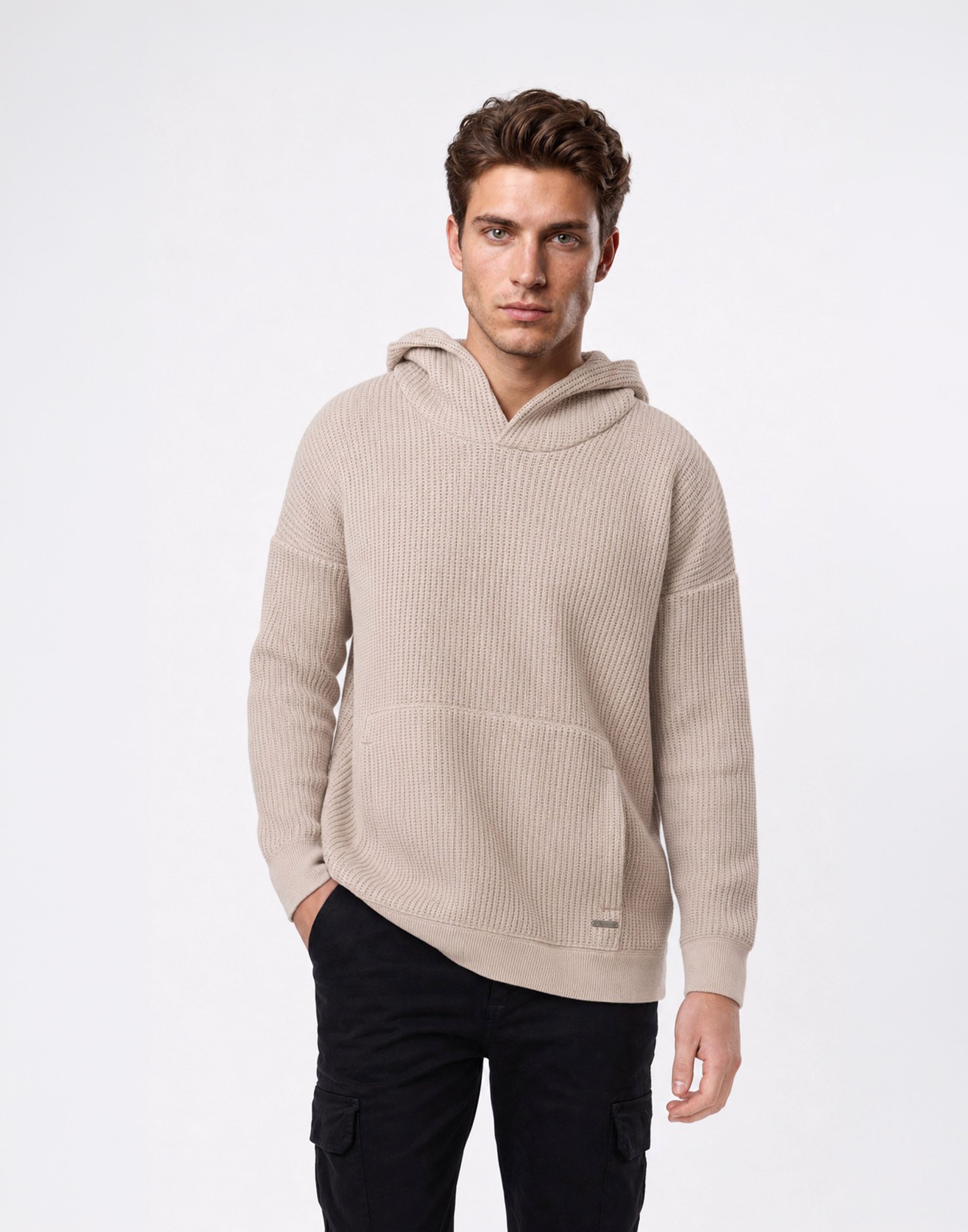 Textured Beige Hoodie